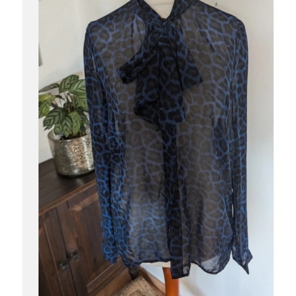 Michael Michael Kors Sheer Blue Cheater Print Sz M Women - Picture 1 of 7